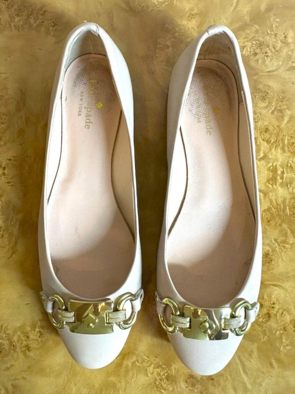Kate Spade New York Phoebe Blush Pink Leather Ballet Flats Gold Logo Size 8